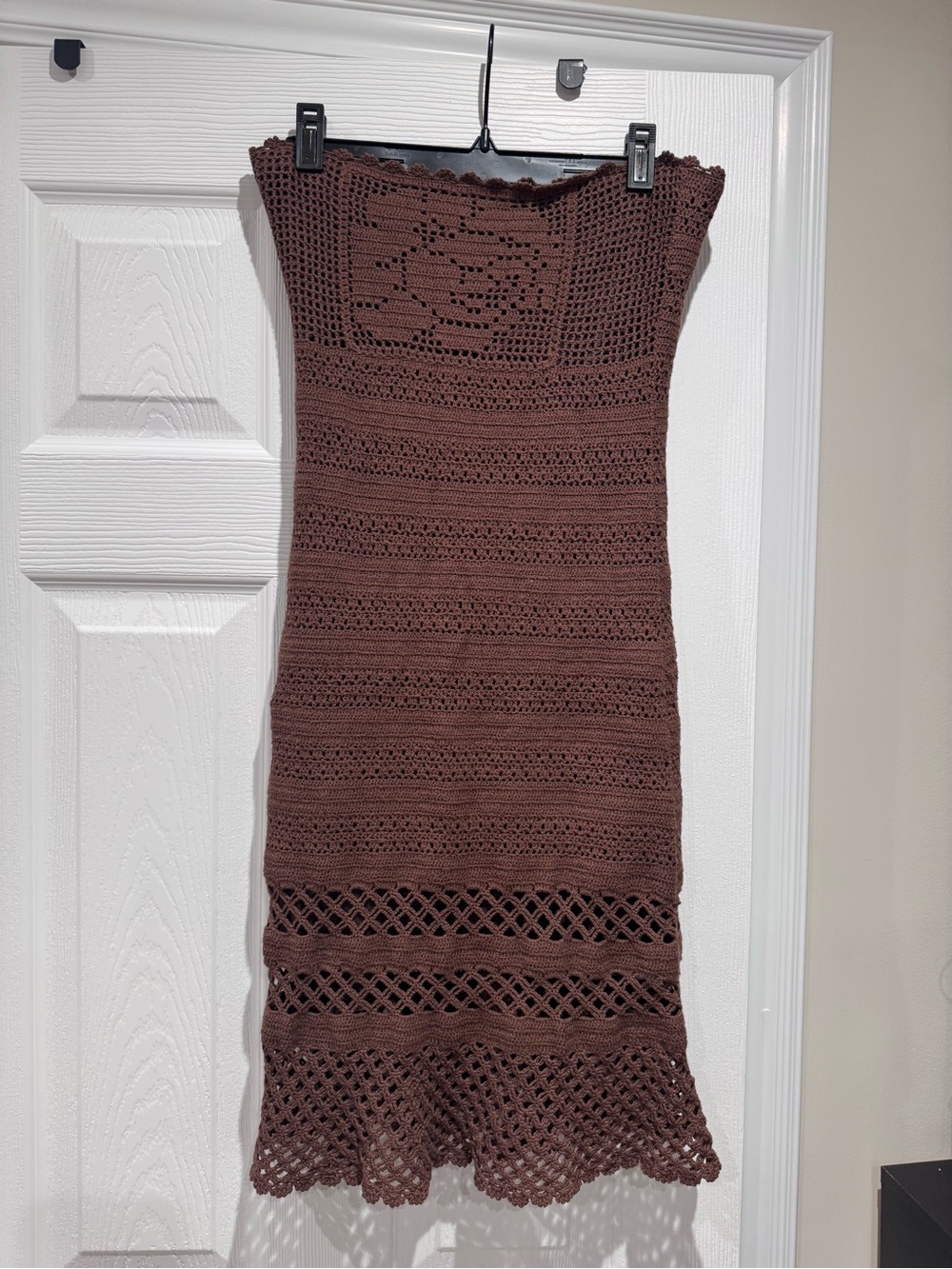 Guess Brown Crochet Strapless Midi Dress